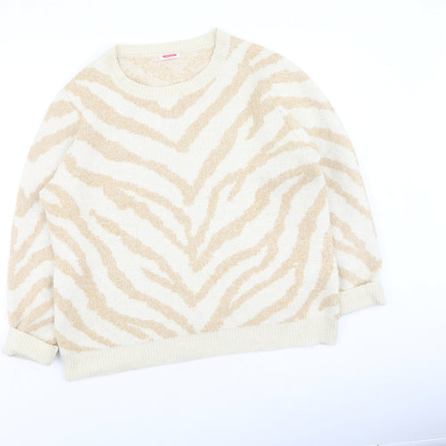Preworn Womens Brown Round Neck Animal Print Polyester Pullover Jumper Size L