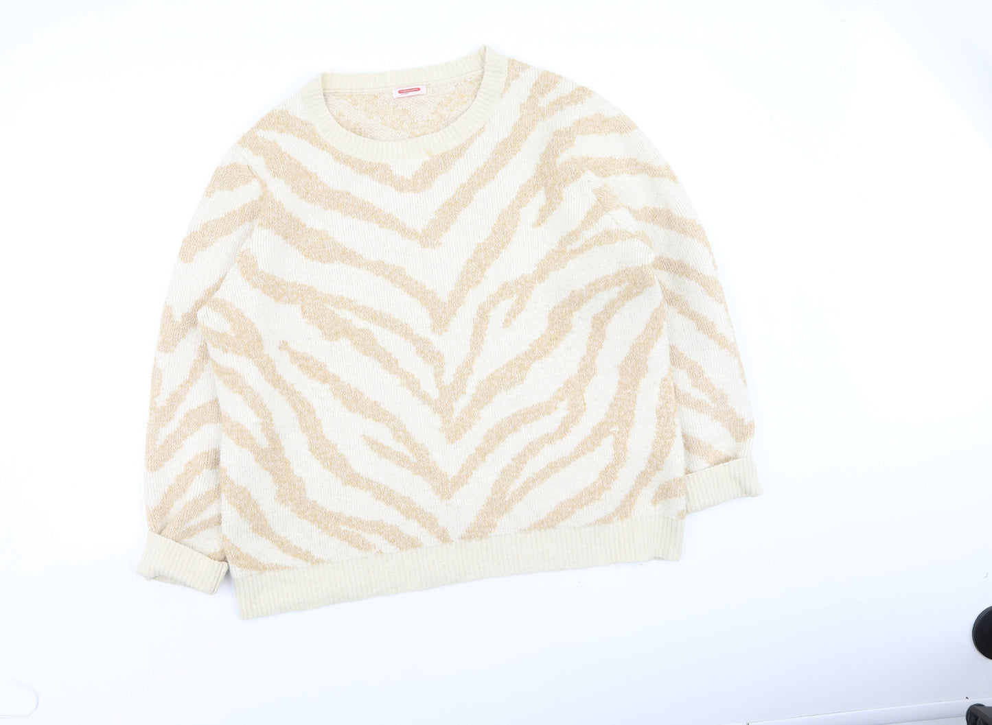 Preworn Womens Brown Round Neck Animal Print Polyester Pullover Jumper Size L