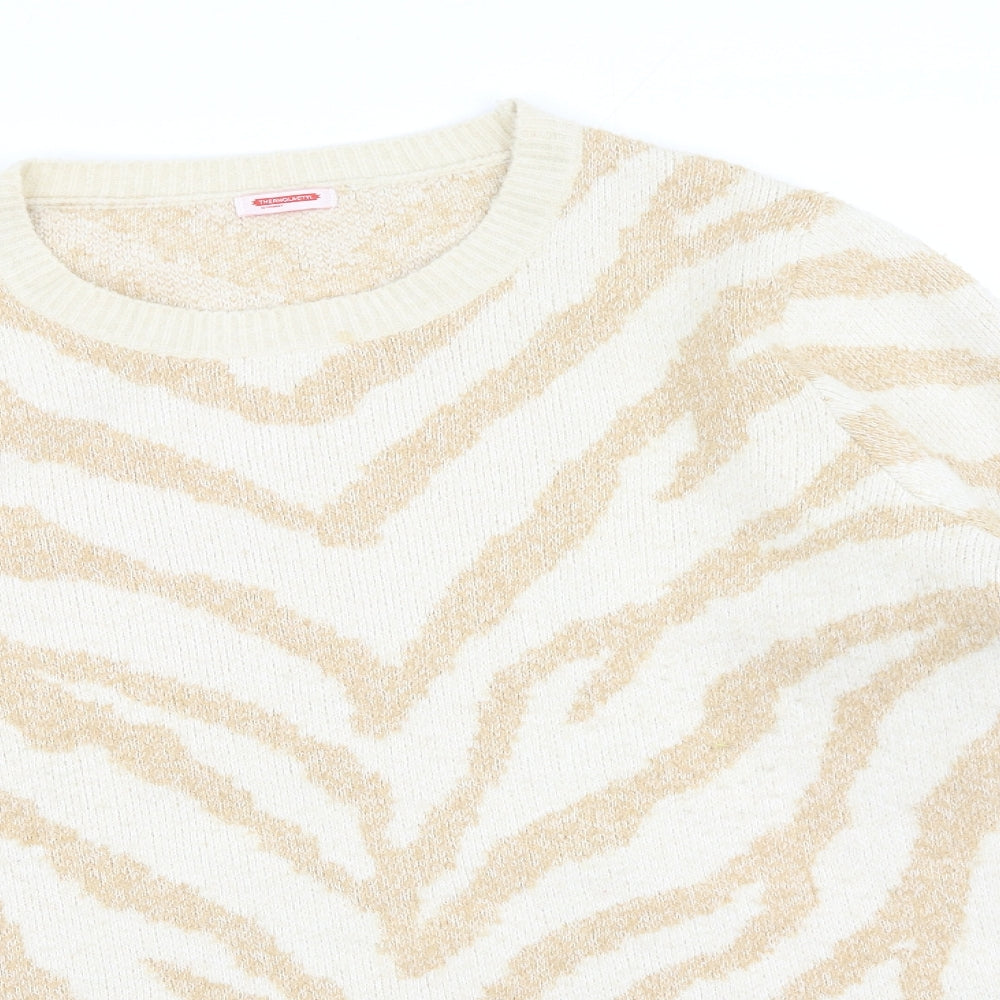 Preworn Womens Brown Round Neck Animal Print Polyester Pullover Jumper Size L