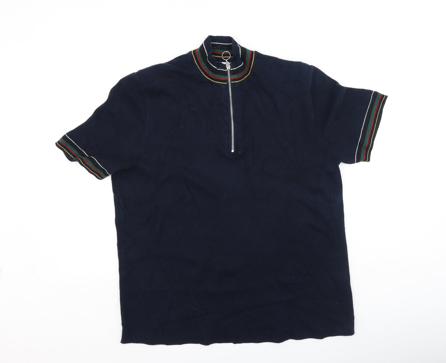 Topman Mens Blue  Cotton  T-Shirt Size M High Neck
