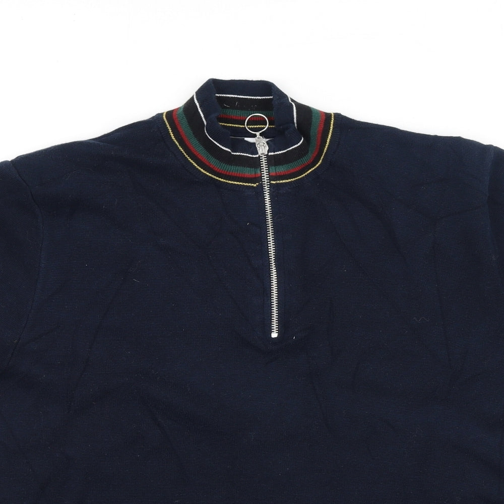 Topman Mens Blue  Cotton  T-Shirt Size M High Neck
