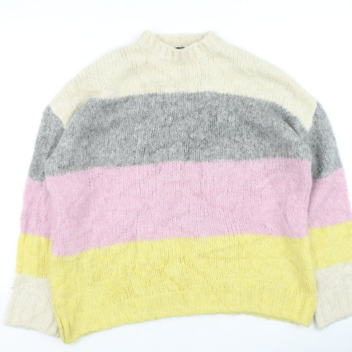 New Look Womens Multicoloured Round Neck Striped Acrylic Pullover Jumper Size S