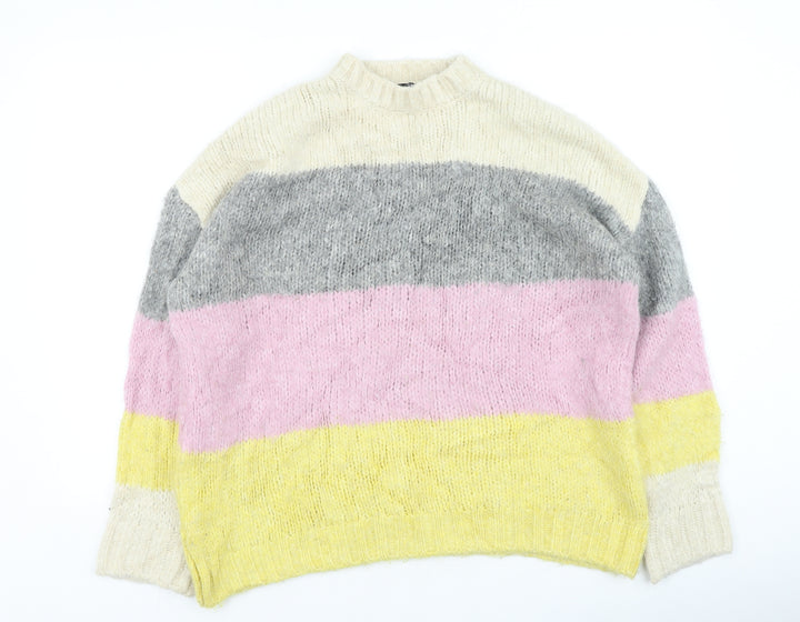 New Look Womens Multicoloured Round Neck Striped Acrylic Pullover Jumper Size S