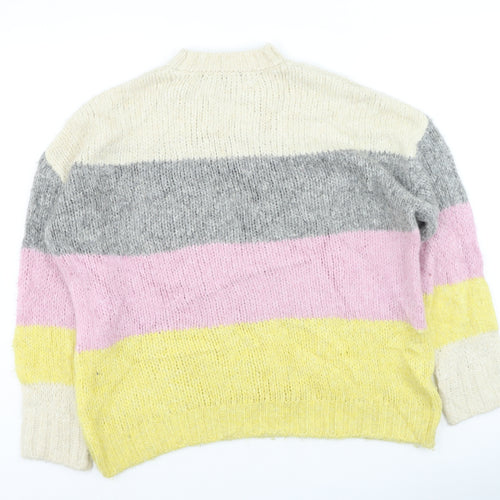 New Look Womens Multicoloured Round Neck Striped Acrylic Pullover Jumper Size S