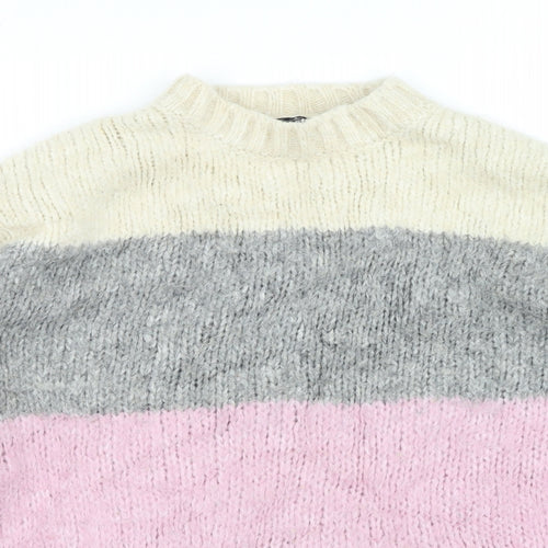 New Look Womens Multicoloured Round Neck Striped Acrylic Pullover Jumper Size S