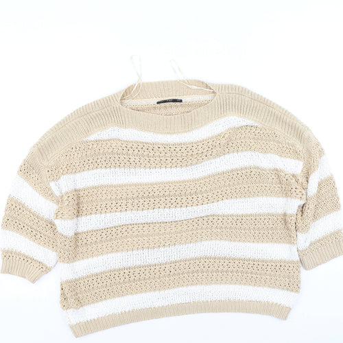 F&F Womens Multicoloured Round Neck Striped Acrylic Pullover Jumper Size 12