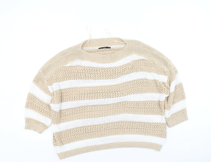 F&F Womens Multicoloured Round Neck Striped Acrylic Pullover Jumper Size 12