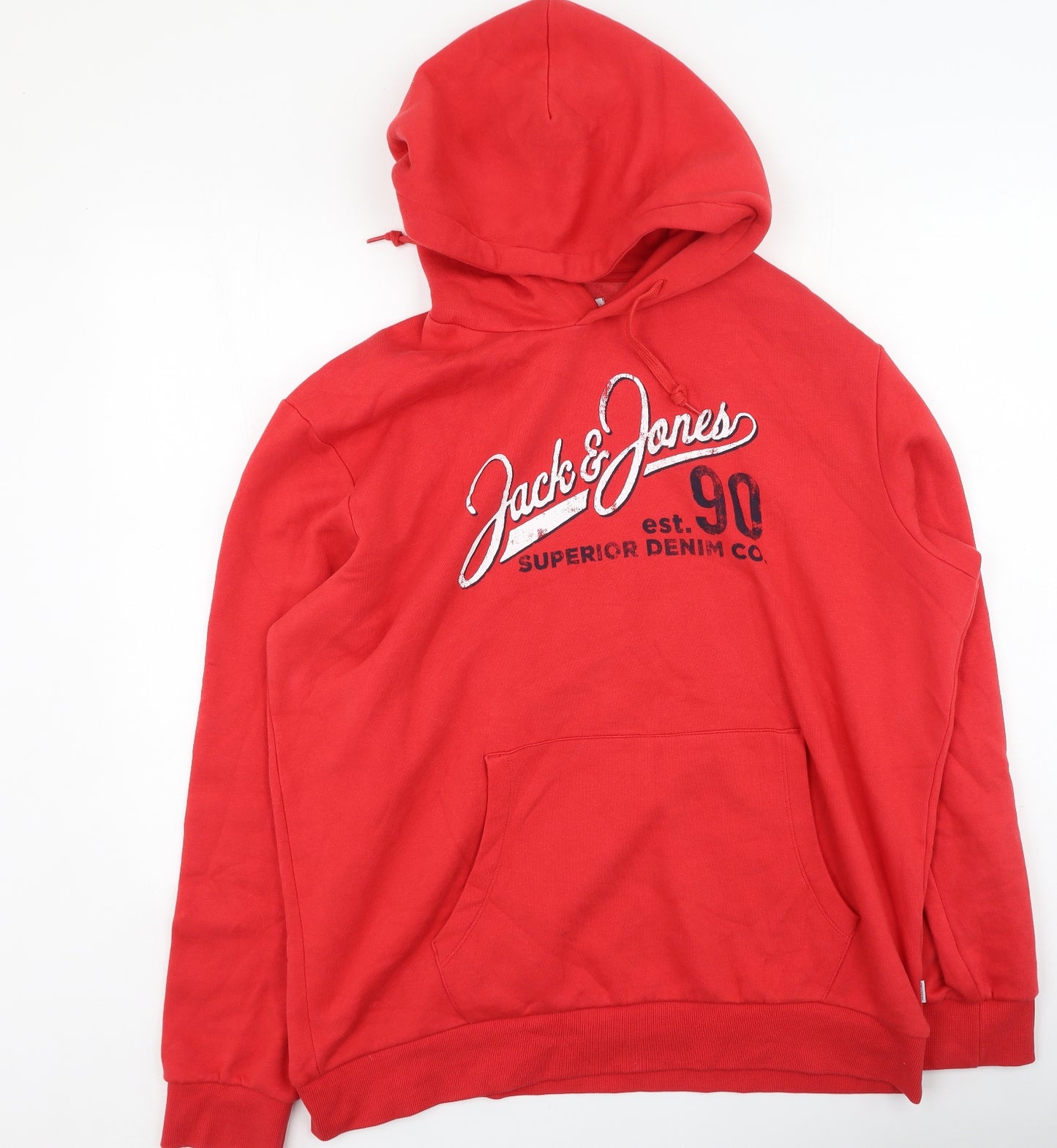 JACK & JONES Mens Red  Cotton Pullover Hoodie Size L