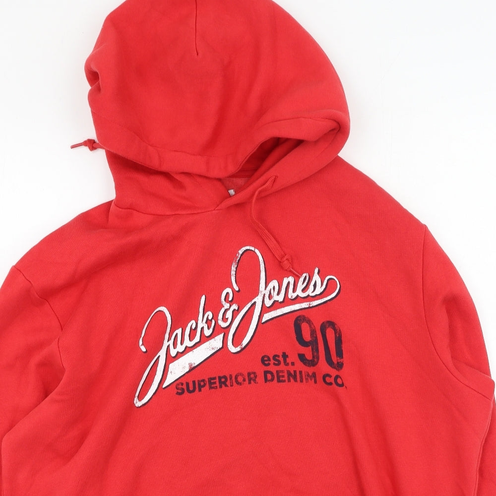JACK & JONES Mens Red  Cotton Pullover Hoodie Size L