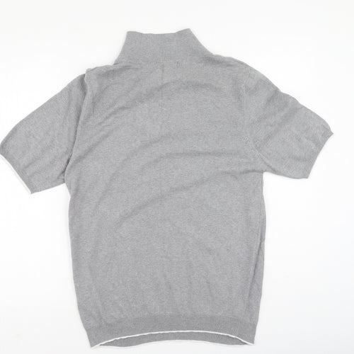 Marks and Spencer Mens Grey Geometric Cotton  Polo Size L Collared