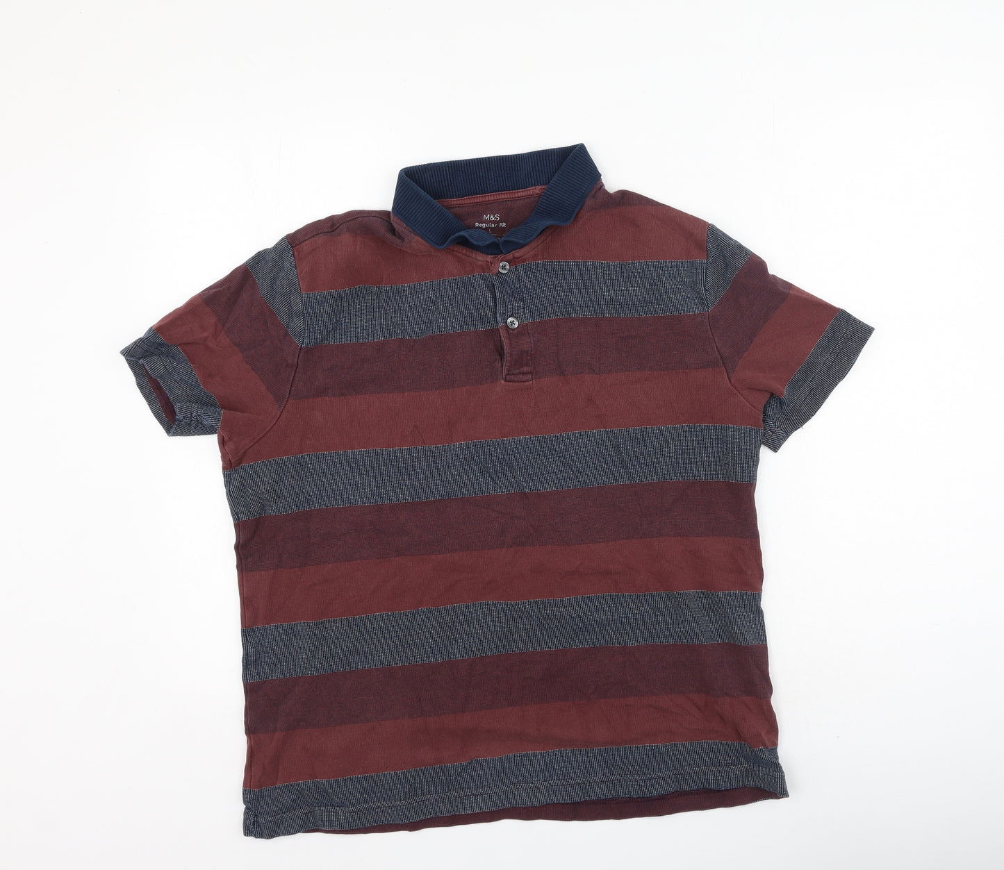 Marks and Spencer Mens Multicoloured Striped Cotton  Polo Size L Collared