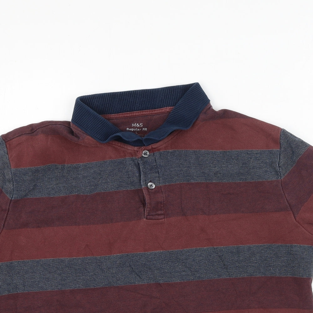 Marks and Spencer Mens Multicoloured Striped Cotton  Polo Size L Collared