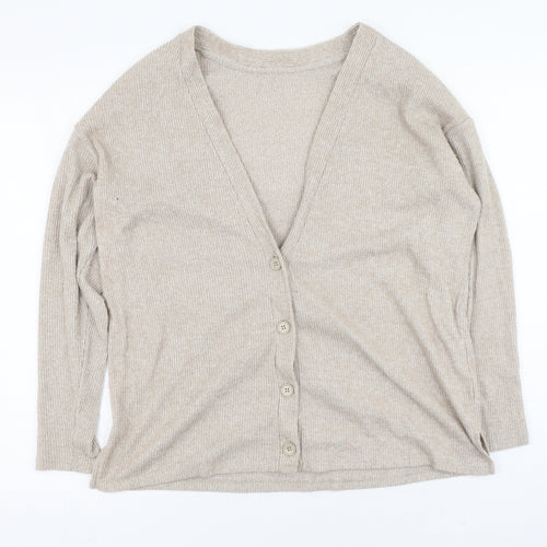 Pep&co  Womens Brown V-Neck  Polyester Cardigan Jumper Size 8