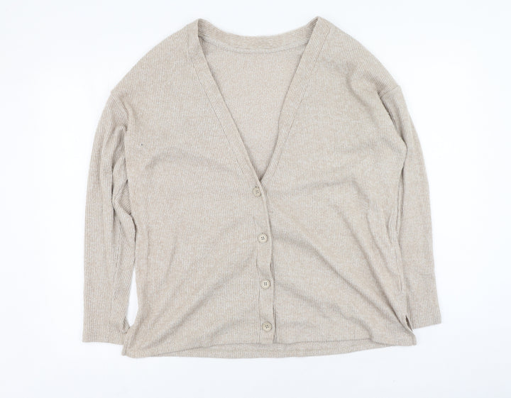 Pep&co  Womens Brown V-Neck  Polyester Cardigan Jumper Size 8