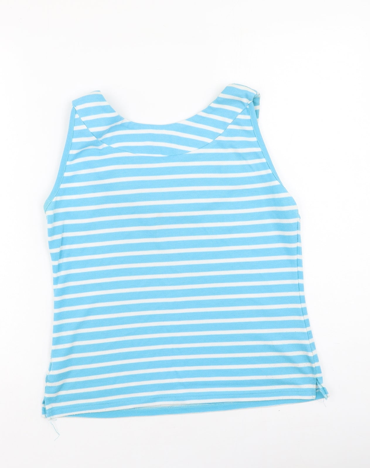 C.M.D Womens Blue Striped Polyester Basic Tank Size M Round Neck
