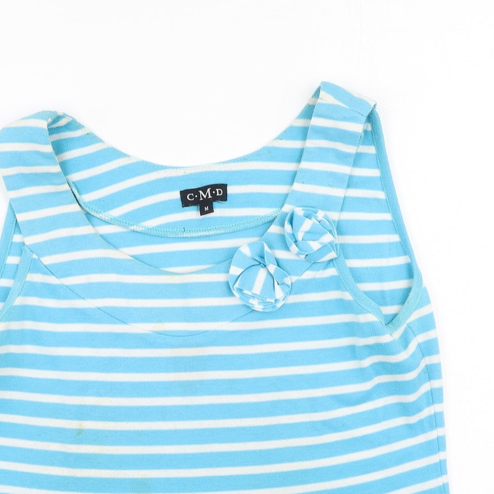 C.M.D Womens Blue Striped Polyester Basic Tank Size M Round Neck