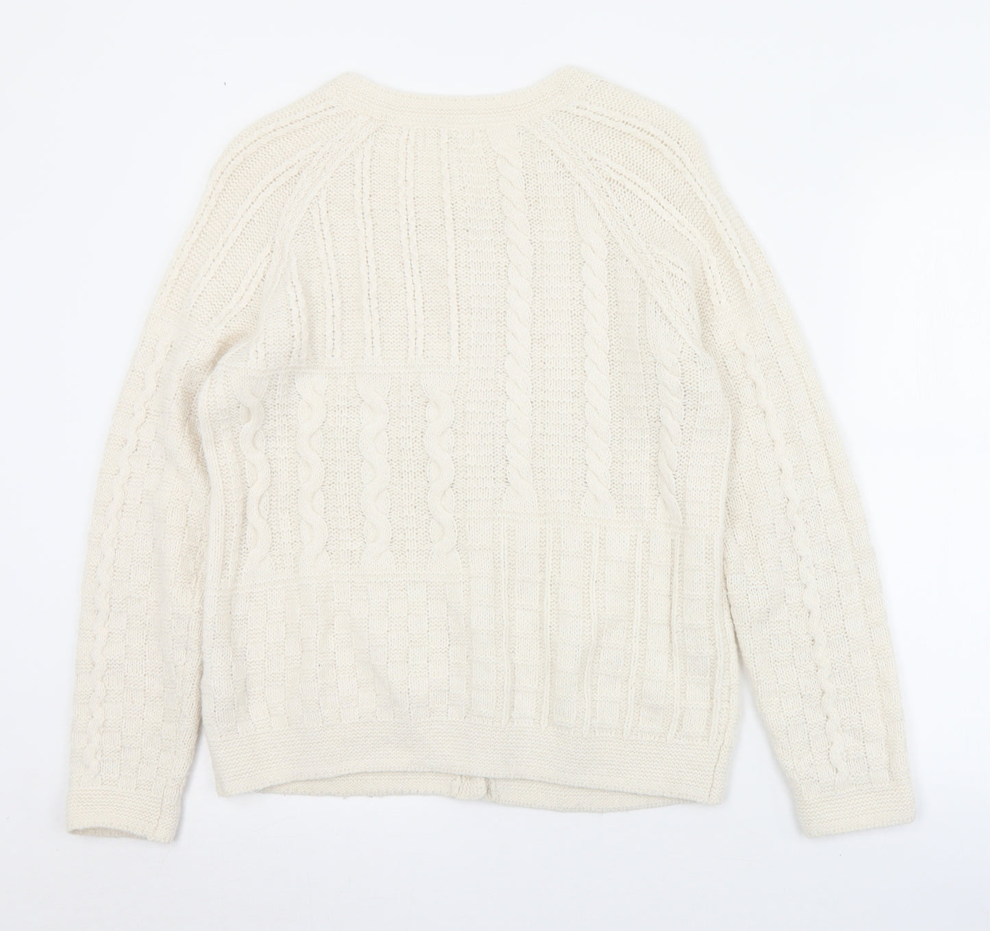 Marks and Spencer Womens Ivory Round Neck  Acrylic Cardigan Jumper Size 12