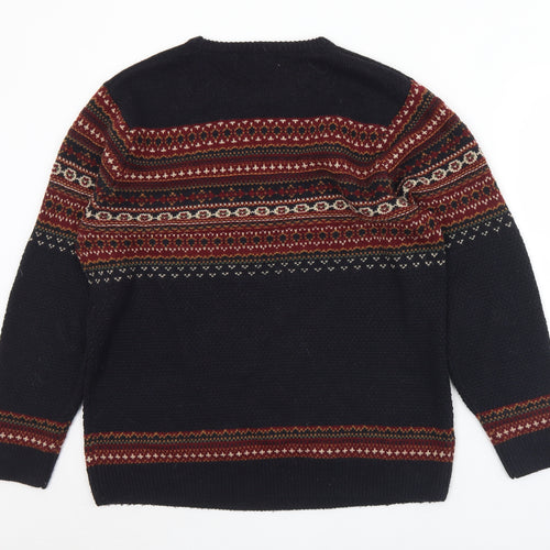 Easy Mens Black Crew Neck Geometric Acrylic Pullover Jumper Size L