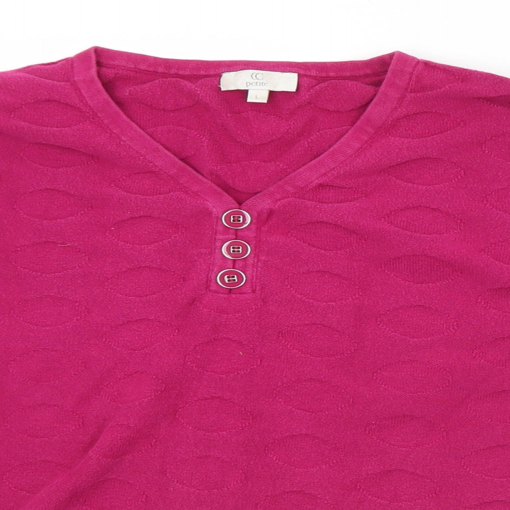 CC Petite Womens Pink V-Neck Geometric Cotton Pullover Jumper Size L