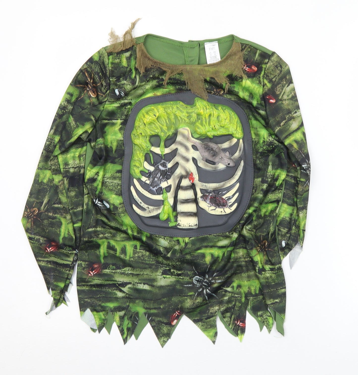 F&F Boys Green Geometric Polyester Jersey T-Shirt Size 9-10 Years Round Neck Hook & Eye - Halloween Costume