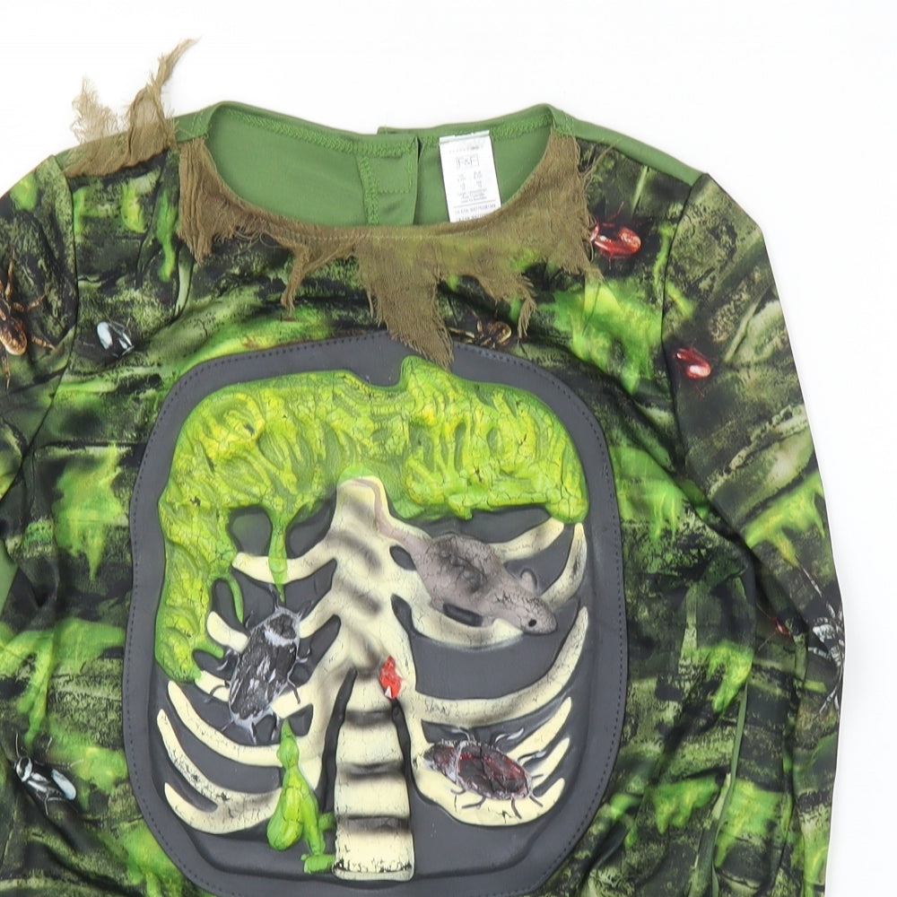 F&F Boys Green Geometric Polyester Jersey T-Shirt Size 9-10 Years Round Neck Hook & Eye - Halloween Costume