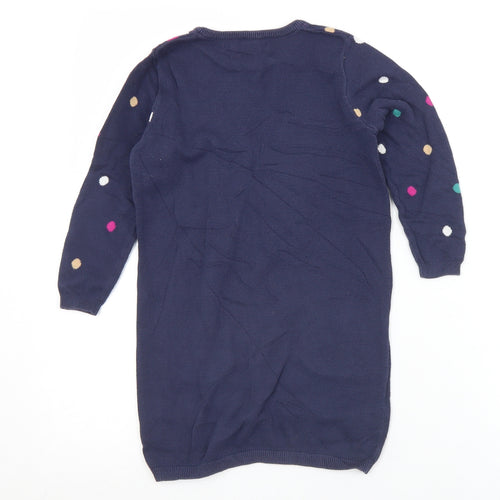 George Girls Blue Polka Dot Cotton Jumper Dress  Size 4-5 Years  Crew Neck  - Cat