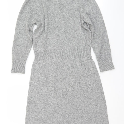 Jaeger Womens Grey  Viscose Jumper Dress  Size S  Mock Neck