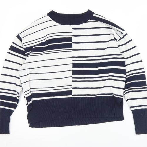 Topshop Womens White Crew Neck Striped Viscose Pullover Jumper Size 6