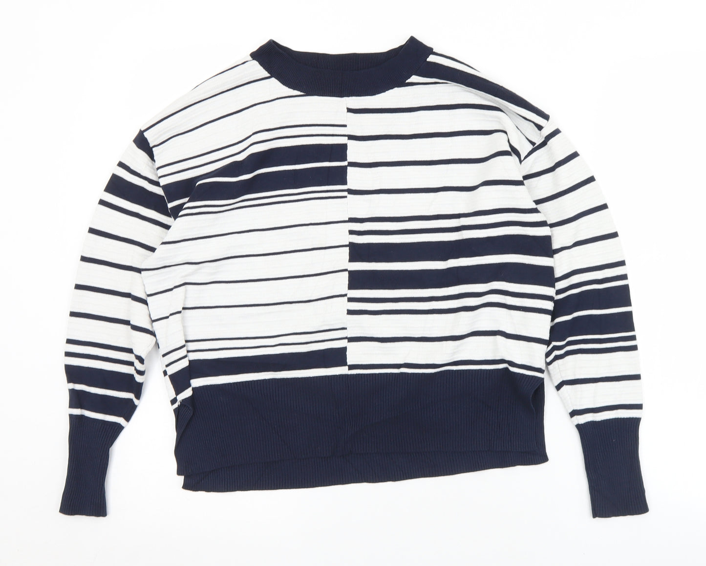 Topshop Womens White Crew Neck Striped Viscose Pullover Jumper Size 6