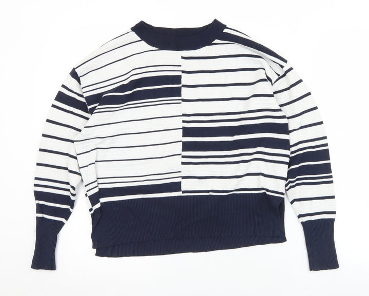 Topshop Womens White Crew Neck Striped Viscose Pullover Jumper Size 6