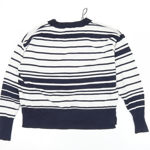 Topshop Womens White Crew Neck Striped Viscose Pullover Jumper Size 6
