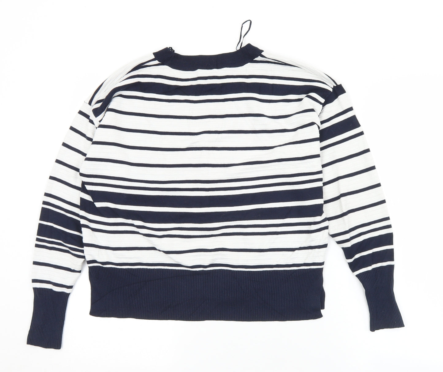 Topshop Womens White Crew Neck Striped Viscose Pullover Jumper Size 6