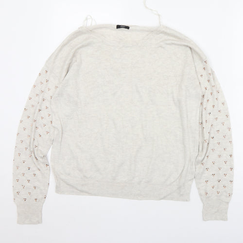 F&F Womens Ivory Round Neck  Polyester Pullover Jumper Size 14