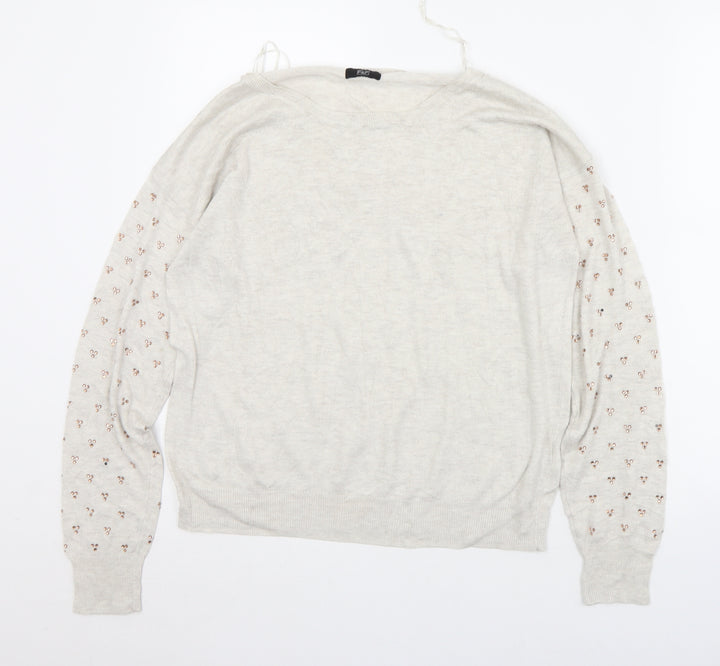 F&F Womens Ivory Round Neck Polyester Pullover Jumper Size 14