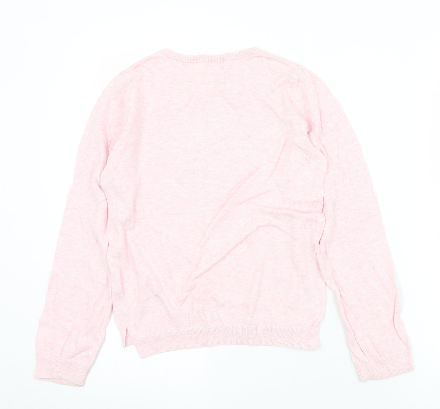 H&M Girls Pink Crew Neck  Cotton Pullover Jumper Size 9-10 Years   - Heart. Sequins