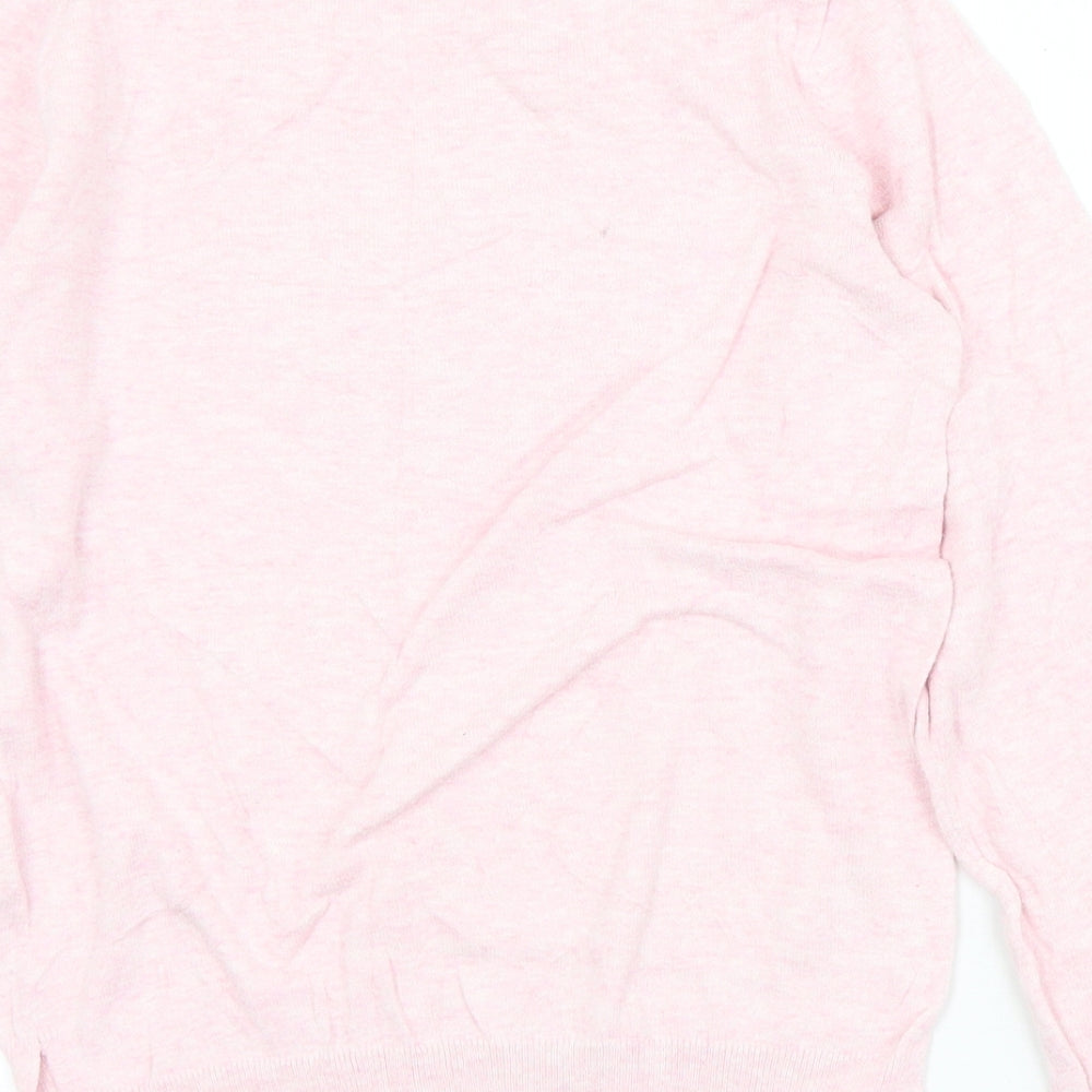 H&M Girls Pink Crew Neck  Cotton Pullover Jumper Size 9-10 Years   - Heart. Sequins