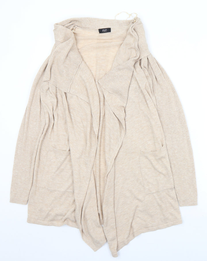 F&F Womens Beige Collared Nylon Cardigan Jumper Size 10