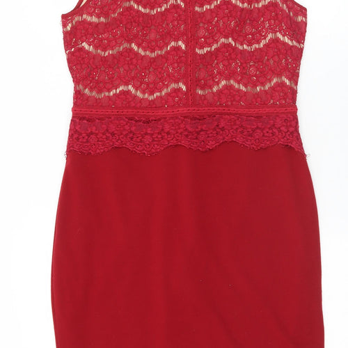 Marc Angelo Womens Red  Cotton Shift  Size 14  Round Neck Zip