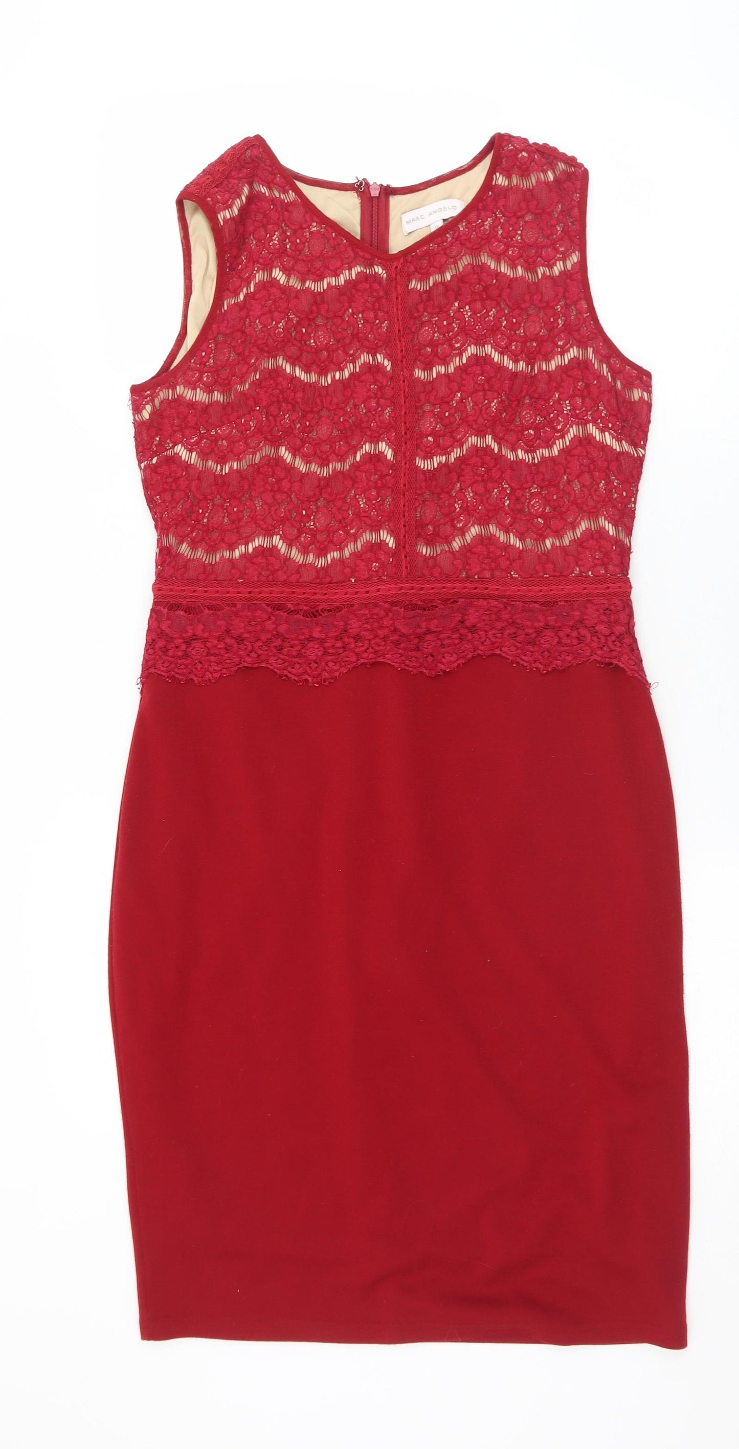 Marc Angelo Womens Red  Cotton Shift  Size 14  Round Neck Zip