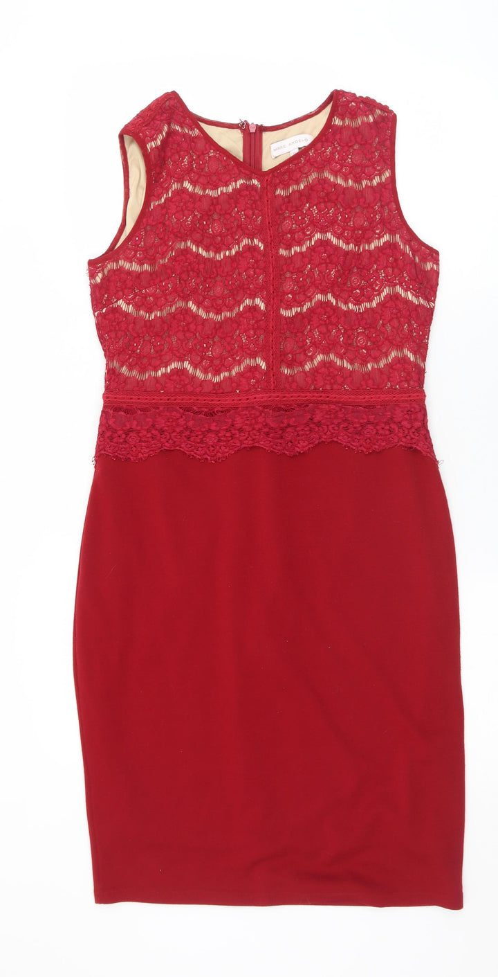 Marc Angelo Womens Red  Cotton Shift  Size 14  Round Neck Zip