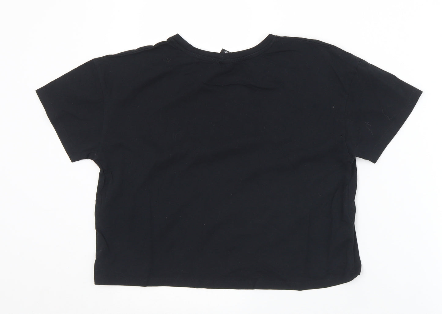 George Girls Black  Cotton Cropped T-Shirt Size 12-13 Years Crew Neck  - Mickey Mouse Disney