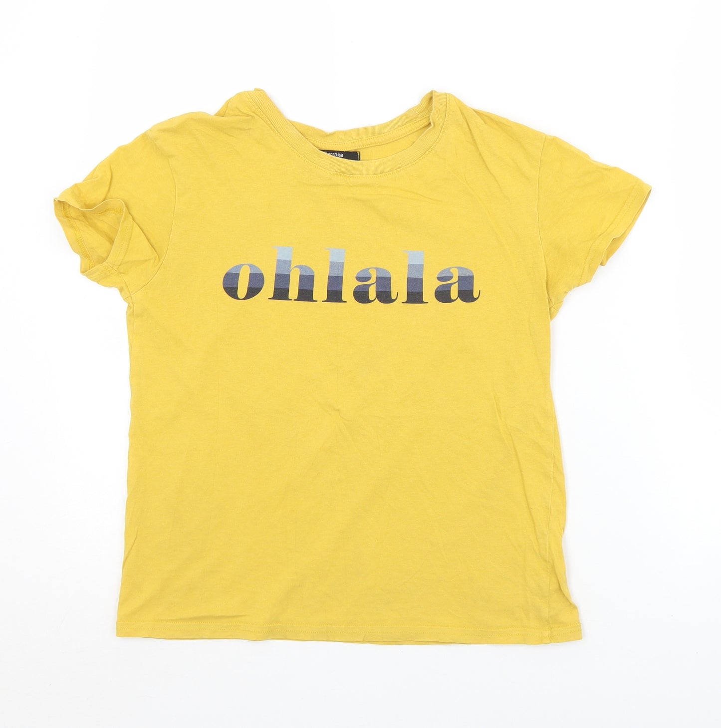 Berska Womens Yellow  Polyester Basic T-Shirt Size XS Crew Neck - Ohlala