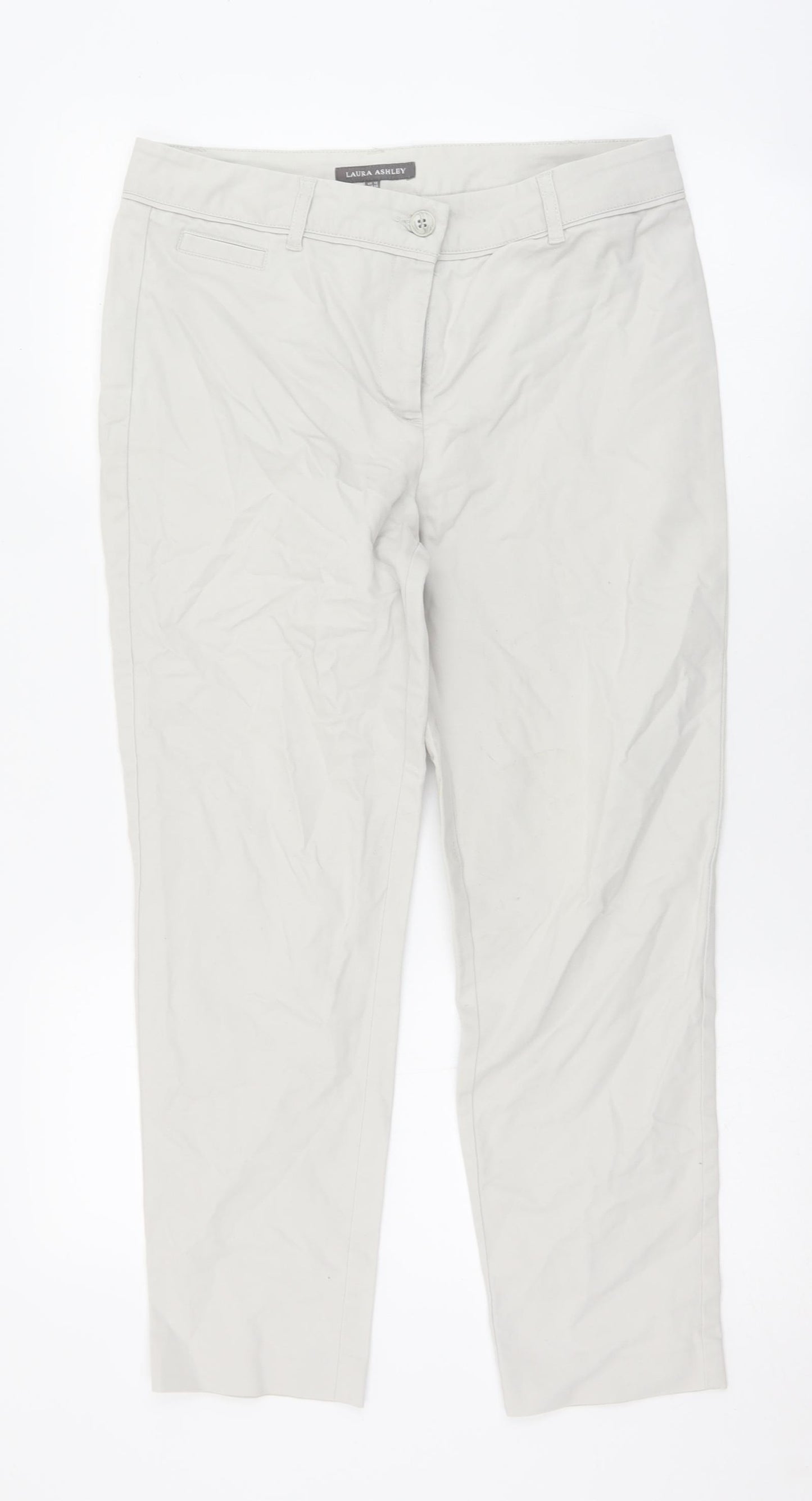 Laura Ashley Womens Ivory  Cotton Cropped Trousers Size 10 L26 in Regular Zip