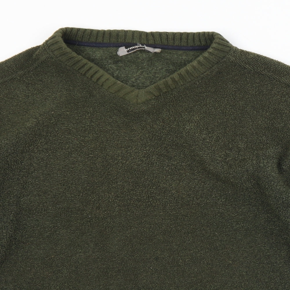 Armando Mens Green V-Neck  Polyester Pullover Jumper Size XL