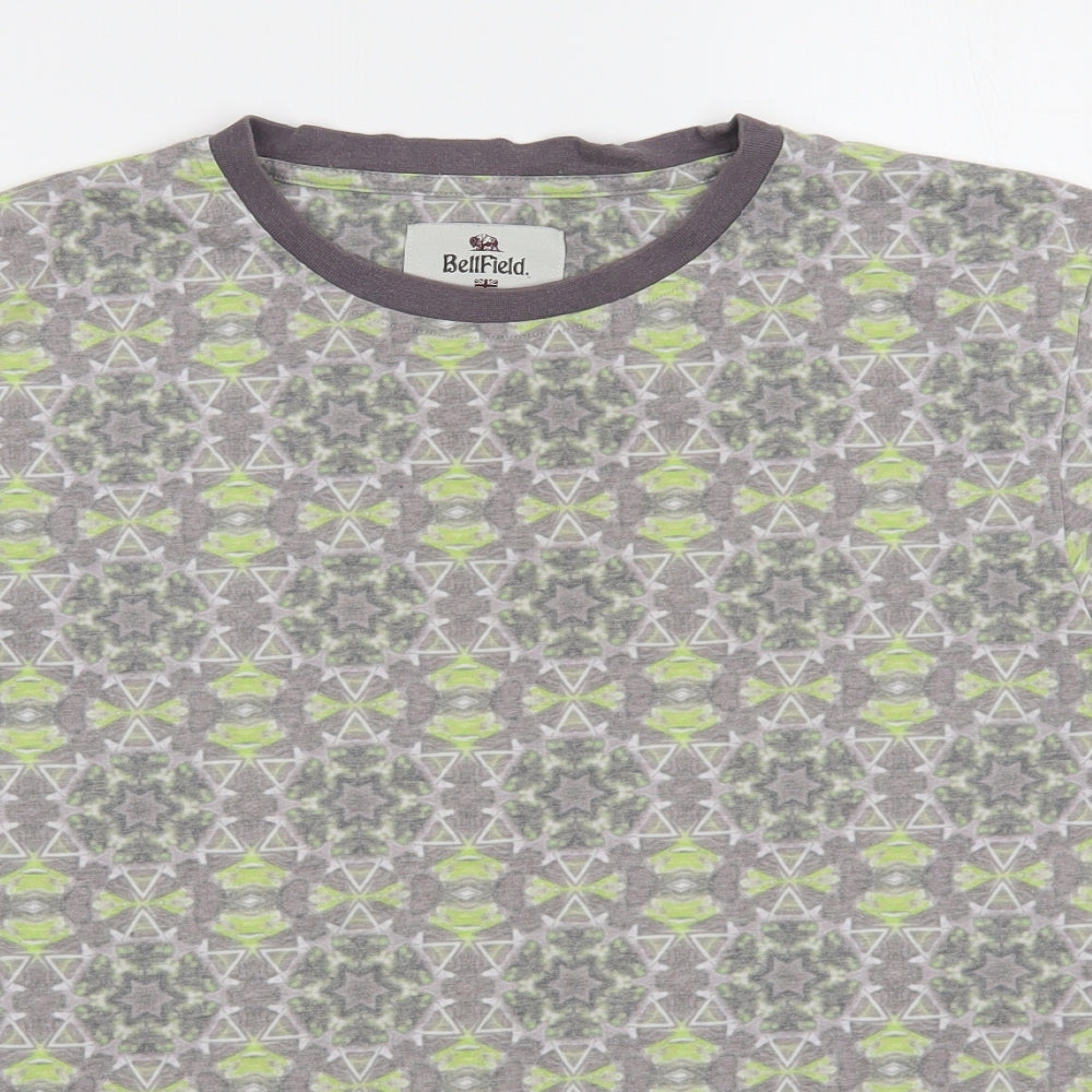Bellfield Mens Multicoloured Geometric Cotton  T-Shirt Size M Round Neck