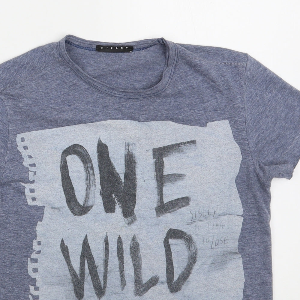 Sisley Boys Blue  Cotton Basic T-Shirt Size 8-9 Years Round Neck Pullover