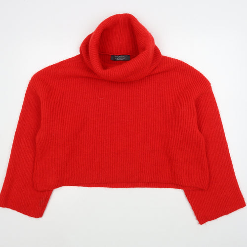 Priark Womens Red Roll Neck  Acrylic Pullover Jumper Size L