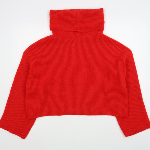 Priark Womens Red Roll Neck  Acrylic Pullover Jumper Size L