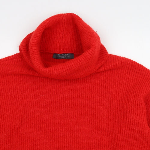 Priark Womens Red Roll Neck  Acrylic Pullover Jumper Size L