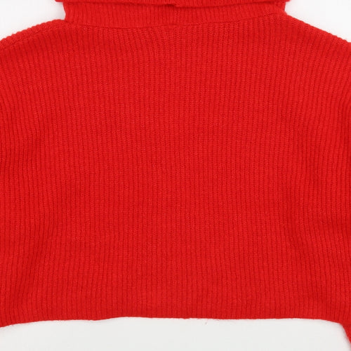 Priark Womens Red Roll Neck  Acrylic Pullover Jumper Size L